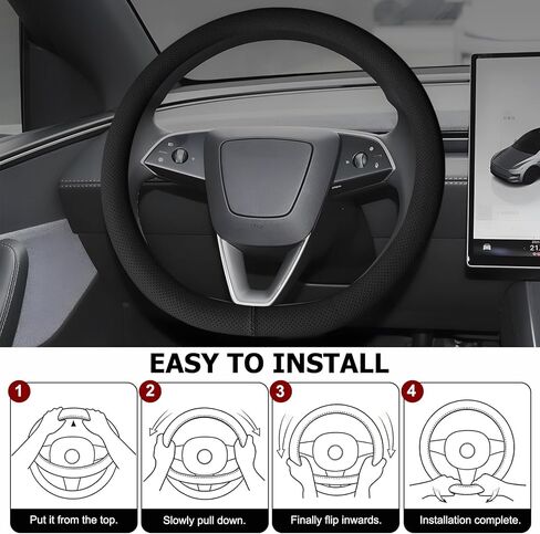 Microfiber Leather Universal 14.5-15 inch Steering Wheel Cover,Easy to Install Non-Slip Breathable Steering Wheel Protector Black in Saudi Arabia