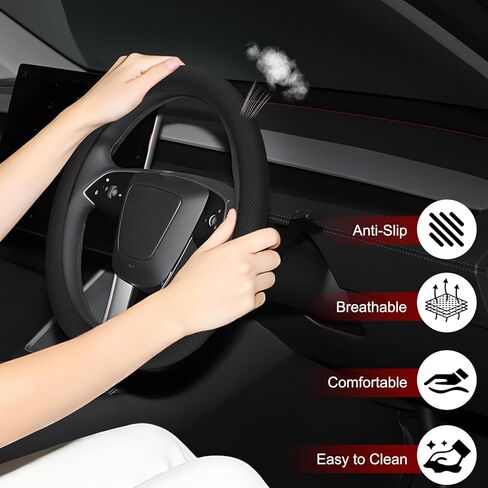 Microfiber Leather Universal 14.5-15 inch Steering Wheel Cover,Easy to Install Non-Slip Breathable Steering Wheel Protector Black in Saudi Arabia