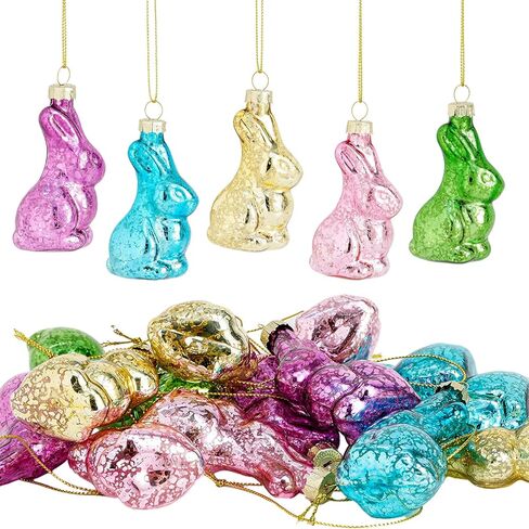 15 Pack Easter Glass Bunny Hanging Ornaments - Multi-Color Bunny Shaped Ornaments for Easter Tree Spring Decor Collectible. in Saudi Arabia