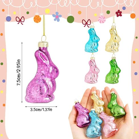 15 Pack Easter Glass Bunny Hanging Ornaments - Multi-Color Bunny Shaped Ornaments for Easter Tree Spring Decor Collectible. in Saudi Arabia