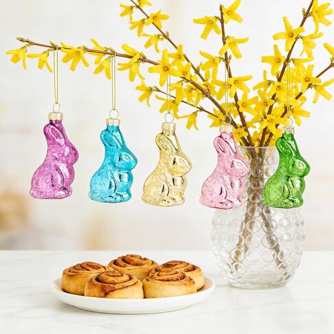 15 Pack Easter Glass Bunny Hanging Ornaments - Multi-Color Bunny Shaped Ornaments for Easter Tree Spring Decor Collectible. in Saudi Arabia