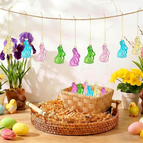 15 Pack Easter Glass Bunny Hanging Ornaments - Multi-Color Bunny Shaped Ornaments for Easter Tree Spring Decor Collectible. in Saudi Arabia
