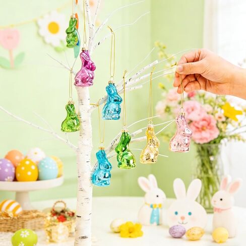 15 Pack Easter Glass Bunny Hanging Ornaments - Multi-Color Bunny Shaped Ornaments for Easter Tree Spring Decor Collectible. in Saudi Arabia