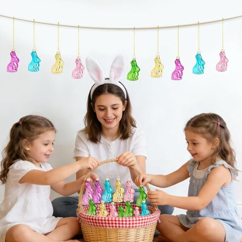 15 Pack Easter Glass Bunny Hanging Ornaments - Multi-Color Bunny Shaped Ornaments for Easter Tree Spring Decor Collectible. in Saudi Arabia