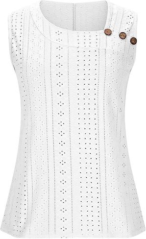 Womens Tank Tops Eyelet Embroidery Sleeveless Loose Fit Blouse Summer Trendy Asymmetric V Neck Y2K Fashion T-Shirts in Saudi Arabia