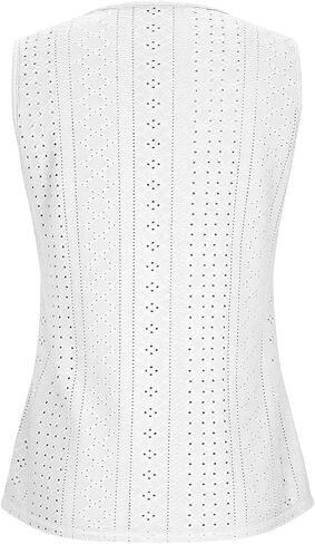 Womens Tank Tops Eyelet Embroidery Sleeveless Loose Fit Blouse Summer Trendy Asymmetric V Neck Y2K Fashion T-Shirts in Saudi Arabia