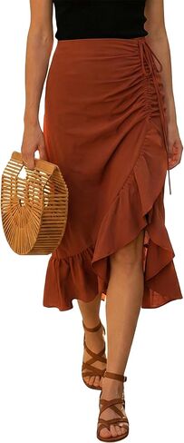 CUPSHE Women's Asymmetrical Midi Skirts Ruffle Flowy Tiered Drawstring Beach Vacation Skirts in Saudi Arabia