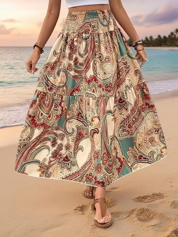 Womens Boho Maxi Skirt 2026 Summer Cruise Casual High Waist Flowy Long Skirt Beach Vacation Outfit A Line Beach Skirt in Saudi Arabia