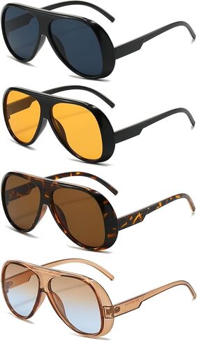 4 Pieces Oversized Aviator Sunglasses for Women Men Trendy 70s Square Sun Glasses Vintage Large Frame Shades in Saudi Arabia