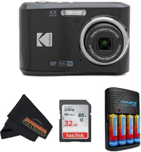 كاميرا رقمية KODAK PIXPRO FZ45 بمستشعر CMOS بدقة 16 ميجابكسل وتكبير بصري 5X مع قطعة قماش للتنظيف من الألياف الدقيقة لصور أشعة الشمس (حزمة متقدمة، أحمر) in Saudi Arabia