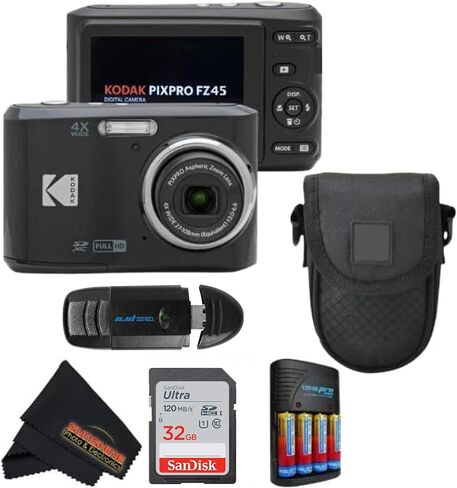 كاميرا رقمية KODAK PIXPRO FZ45 بمستشعر CMOS بدقة 16 ميجابكسل وتكبير بصري 5X مع قطعة قماش للتنظيف من الألياف الدقيقة لصور أشعة الشمس (حزمة متقدمة، أحمر) in Saudi Arabia