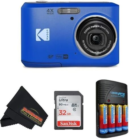 كاميرا رقمية KODAK PIXPRO FZ45 بمستشعر CMOS بدقة 16 ميجابكسل وتكبير بصري 5X مع قطعة قماش للتنظيف من الألياف الدقيقة لصور أشعة الشمس (حزمة متقدمة، أحمر) in Saudi Arabia