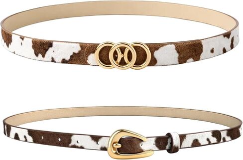 2 PCS Cow Print Belt for Women, Cow Print Belt, Adjustable Cowhide Belts with Western Style, Retro Fashion Accessory for Jeans and Dresses,Set with 44-Inch Length in Kuwait