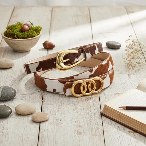 2 PCS Cow Print Belt for Women, Cow Print Belt, Adjustable Cowhide Belts with Western Style, Retro Fashion Accessory for Jeans and Dresses,Set with 44-Inch Length in Kuwait