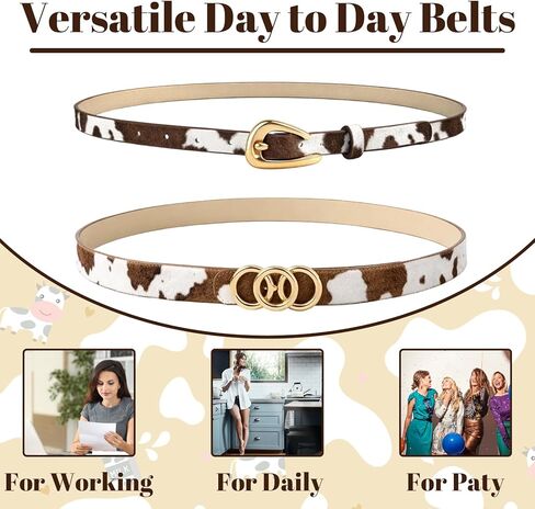 2 PCS Cow Print Belt for Women, Cow Print Belt, Adjustable Cowhide Belts with Western Style, Retro Fashion Accessory for Jeans and Dresses,Set with 44-Inch Length in Kuwait