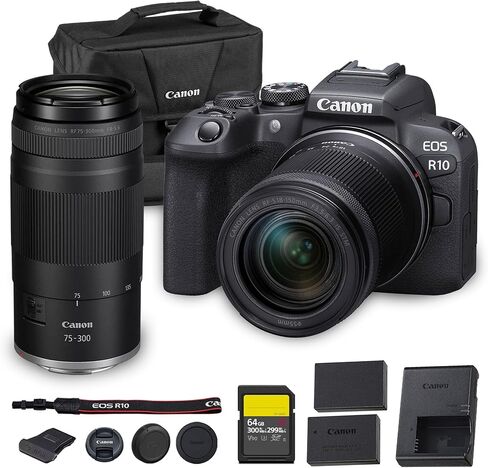 طقم كاميرا Canon EOS R10 بدون مرآة | مستشعر APS-C بدقة 24.2 ميجابكسل مع عدسة RF-S مقاس 18-150 مم | تصوير فيديو 4K ثنائي البكسل AF صغير الحجم أثناء السفر (5331C016) + عدسة Canon RF مقاس 50 مم f/1.8 + محول EF-EOS R + المزيد in Saudi Arabia