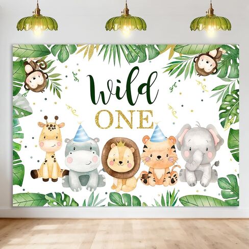 Avezano Wild One Safari 1st Birthday Backdrop for Boys Party Decorations Photography Background Cute Jungle Safari Animals 1st Birthday Party Banner Photoshoot (7x5ft) in Kuwait