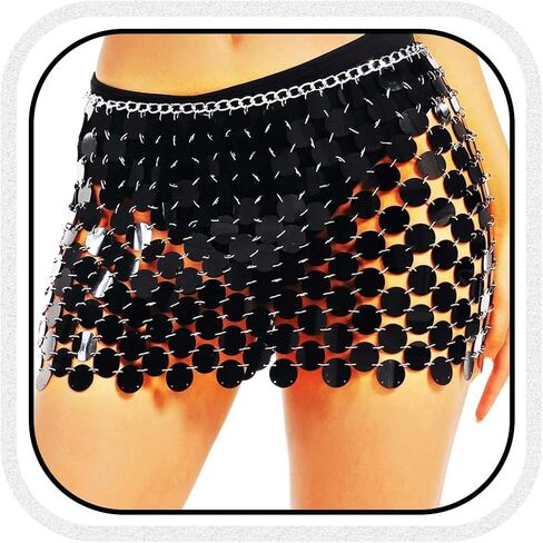 GORAIS Silver Sequin Chainmail Mini Skirt Dot Belly Dance Skirts Sparkly Nightclub Wrap Skirt for Women in Kuwait