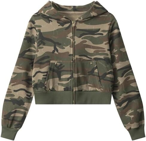 Tooe Women's Vintage Camo Hoodie Y2K Grunge Cropped Zip Up Jacket 2000s Emo Oversized Distressed Sweatshirt Alt Streetwear in Saudi Arabia