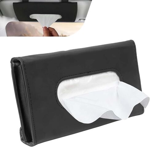 Car Visor Tissue Holder, Upgraded Version Hanging Tissue Holder in Car, Premium PU Leather Paper Napkin Organizer, Universal for Vehicles, Trucks, RVs and More (Black) in Saudi Arabia