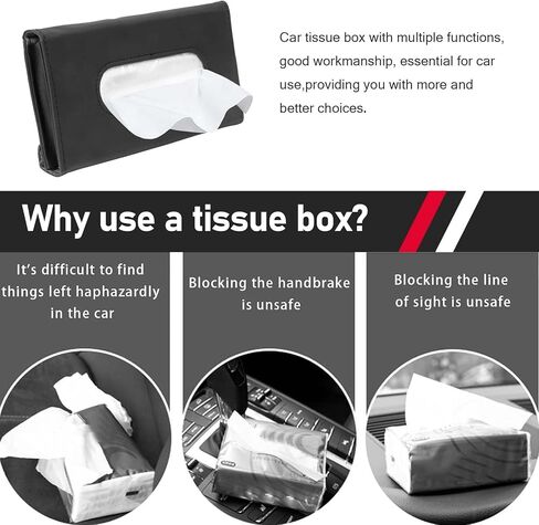 Car Visor Tissue Holder, Upgraded Version Hanging Tissue Holder in Car, Premium PU Leather Paper Napkin Organizer, Universal for Vehicles, Trucks, RVs and More (Black) in Saudi Arabia