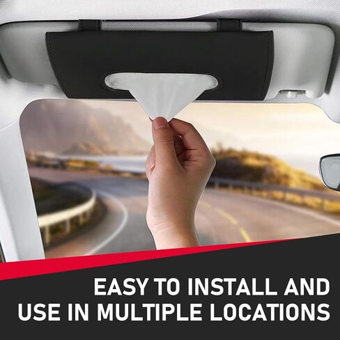 Car Visor Tissue Holder, Upgraded Version Hanging Tissue Holder in Car, Premium PU Leather Paper Napkin Organizer, Universal for Vehicles, Trucks, RVs and More (Black) in Saudi Arabia