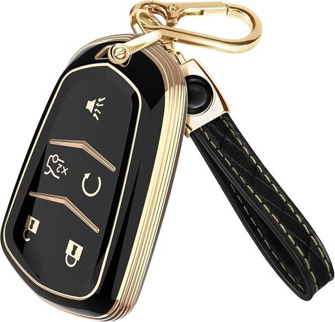Lucrum Compatible with Cadillac Escalade Key Fob Cover & Leather Keychain, Keyfob Case for ATS CTS DTS SRX STS XTS in Saudi Arabia