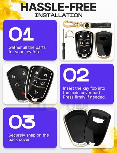 Lucrum Compatible with Cadillac Escalade Key Fob Cover & Leather Keychain, Keyfob Case for ATS CTS DTS SRX STS XTS in Saudi Arabia