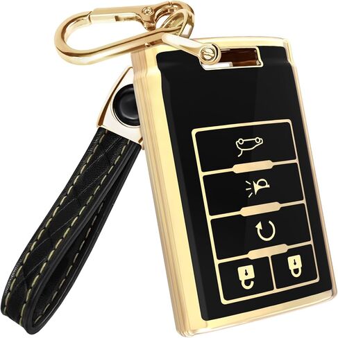 Lucrum متوافق مع غطاء مفتاح Cadillac Escalade Key Fob وسلسلة مفاتيح جلدية، حافظة Keyfob لـ ATS CTS DTS SRX STS XTS in Saudi Arabia
