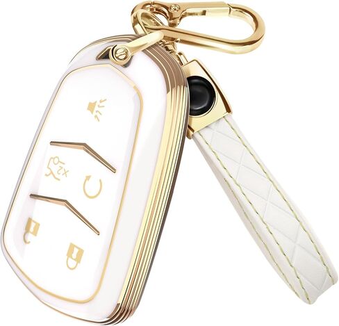 Lucrum Compatible with Cadillac Escalade Key Fob Cover & Leather Keychain, Keyfob Case for ATS CTS DTS SRX STS XTS in Saudi Arabia
