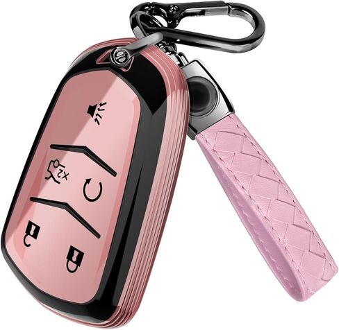 Lucrum Compatible with Cadillac Escalade Key Fob Cover & Leather Keychain, Keyfob Case for ATS CTS DTS SRX STS XTS in Saudi Arabia