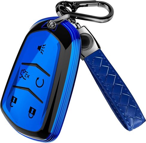 Lucrum Compatible with Cadillac Escalade Key Fob Cover & Leather Keychain, Keyfob Case for ATS CTS DTS SRX STS XTS in Saudi Arabia
