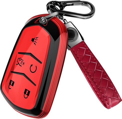 Lucrum Compatible with Cadillac Escalade Key Fob Cover & Leather Keychain, Keyfob Case for ATS CTS DTS SRX STS XTS in Saudi Arabia