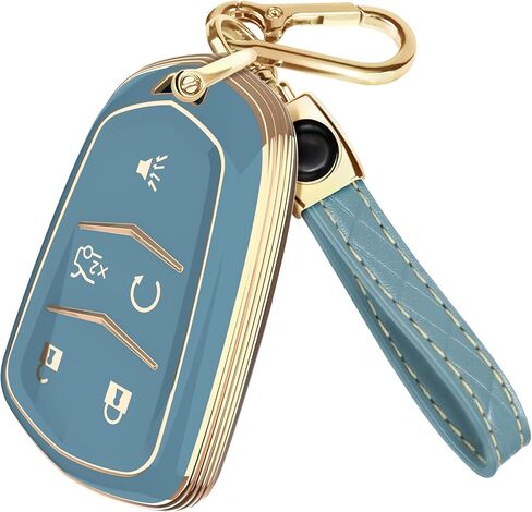 Lucrum Compatible with Cadillac Escalade Key Fob Cover & Leather Keychain, Keyfob Case for ATS CTS DTS SRX STS XTS in Saudi Arabia