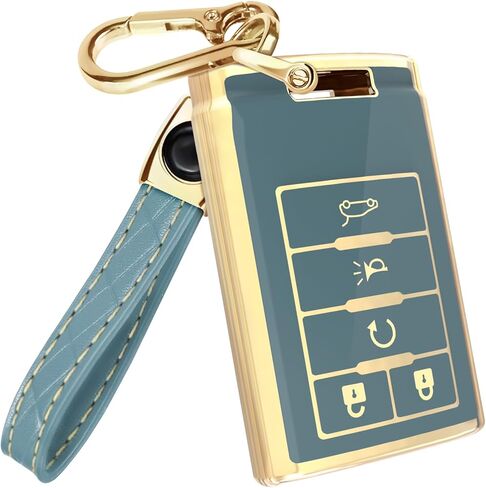 Lucrum Compatible with Cadillac Escalade Key Fob Cover & Leather Keychain, Keyfob Case for ATS CTS DTS SRX STS XTS in Saudi Arabia