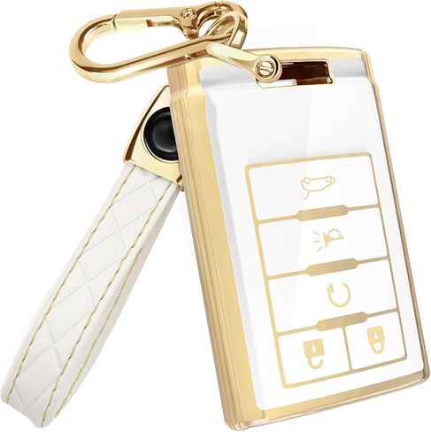 Lucrum Compatible with Cadillac Escalade Key Fob Cover & Leather Keychain, Keyfob Case for ATS CTS DTS SRX STS XTS in Saudi Arabia