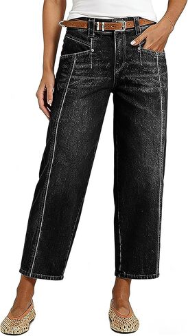 Women’s High Waist Wide Leg Crop Jeans Stretchy Barrel Leg Baggy Boyfriend Denims Jeans in Saudi Arabia