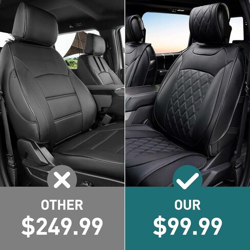 CarQiWireless Rear & Front Seat Covers Full Set 5 pcs for Ford F150 2009-2024 XL XLT Lariat King Ranch Platinum Tremor Crew Cab Pickup for F250 F350 F450 2017-2024 Waterproof Leather Cushion in Kuwait