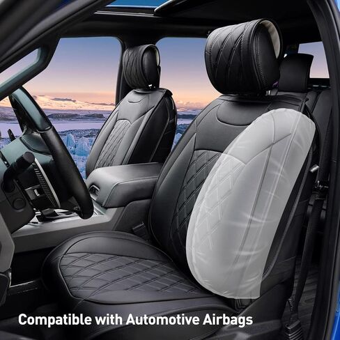 CarQiWireless Rear & Front Seat Covers Full Set 5 pcs for Ford F150 2009-2024 XL XLT Lariat King Ranch Platinum Tremor Crew Cab Pickup for F250 F350 F450 2017-2024 Waterproof Leather Cushion in Kuwait