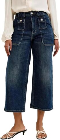Judy Blue High Rise Wide Leg Cropped Utility Jeans- Ivory Gem in Saudi Arabia