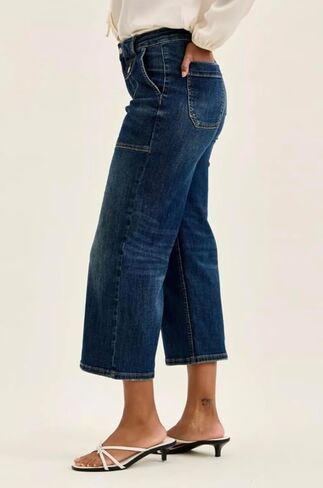 Judy Blue High Rise Wide Leg Cropped Utility Jeans- Ivory Gem in Saudi Arabia