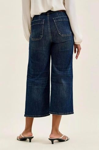 Judy Blue High Rise Wide Leg Cropped Utility Jeans- Ivory Gem in Saudi Arabia