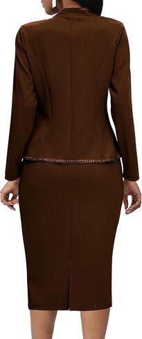 Women's Brown Two Piece Sets Business Casual Blazer Jacket and Skirt Outfits Suits Wear to Work(X-Large) in Kuwait