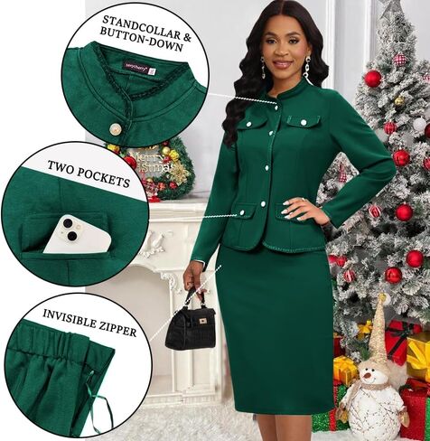 Women's Brown Two Piece Sets Business Casual Blazer Jacket and Skirt Outfits Suits Wear to Work(X-Large) in Kuwait