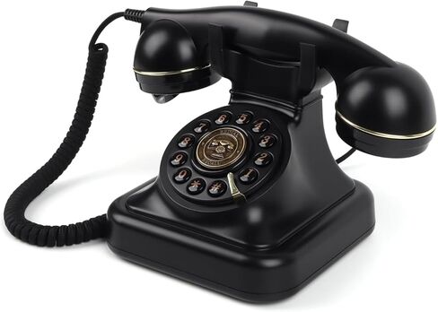 هاتف بزر ضغط دوار، هاتف MCHEETA Retro Phone 1960's Vintage الهاتف السلكي، الهاتف القديم القديم للهواتف الأرضية العتيقة للمنزل/المكتب (أسود) in Kuwait