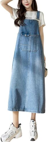 chouyatou Women's Summer Loose Denim Overall Dress Casual Adjustable Strap A-Line Midi Jean Dress in Saudi Arabia