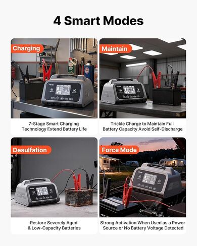 VEVOR Smart Battery Charger, 25A, 6V 12V 24V Lithium LiFePO4 Lead-Acid (Gel/AGM) Car Battery Charger, with LCD Display, Trickle Charging Maintainer Desulfator, for Car, Boat, Motorcycle, Lawn Mowers in Saudi Arabia