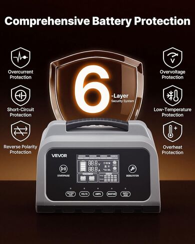 VEVOR Smart Battery Charger, 25A, 6V 12V 24V Lithium LiFePO4 Lead-Acid (Gel/AGM) Car Battery Charger, with LCD Display, Trickle Charging Maintainer Desulfator, for Car, Boat, Motorcycle, Lawn Mowers in Saudi Arabia