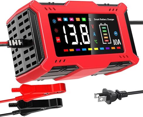 Car Battery Charger 10A with Large LCD Display for 12V Lead Acid & 14.6V LiFePO₄, Automatic Battery Maintainer, Trickle Charger, Desulfator, AGM/Gel/SLA Charger for Cars Trucks Motorcycles Boats in Saudi Arabia