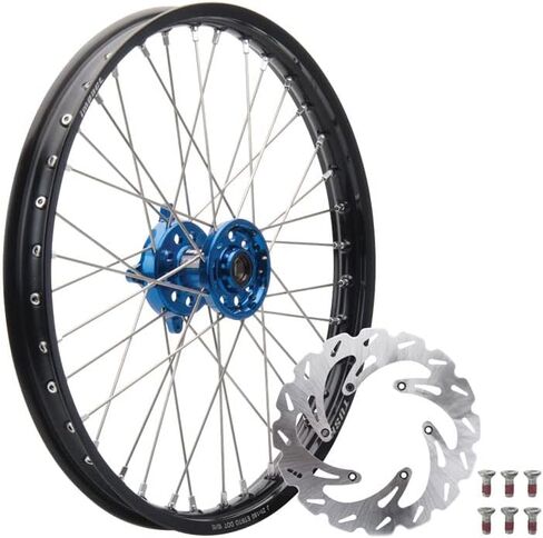 TUSK Impact Complete Front Wheel Package 21 x 1.60 Black Rim/Silver Spoke/Blue Hub for KTM 200 XC-W 2006-2016 in Saudi Arabia